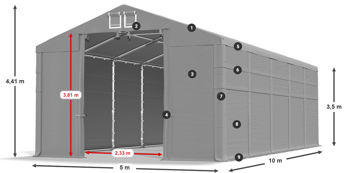 Dach: MS 580 PVC Wände: SD 500 PVC 3,5 m Legende