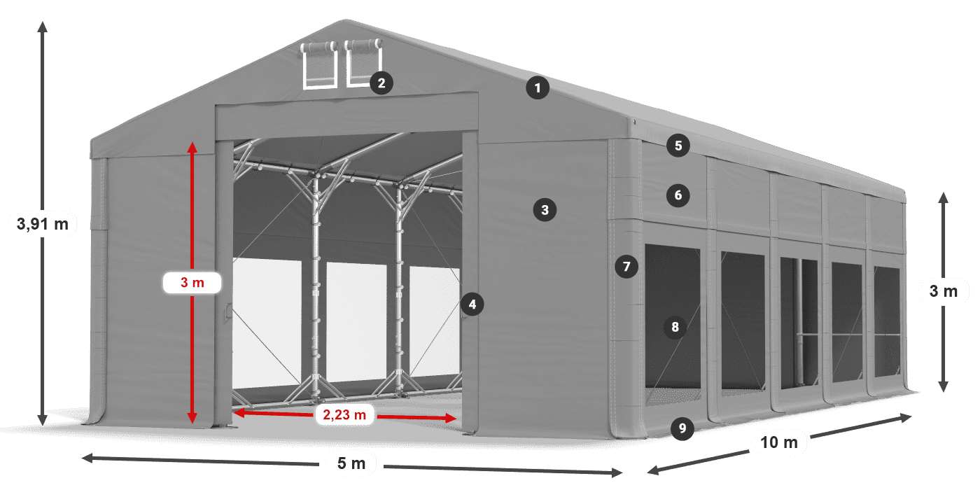 Dach: FR 620 PVC Wände: MS 580 PVC 3m Legende