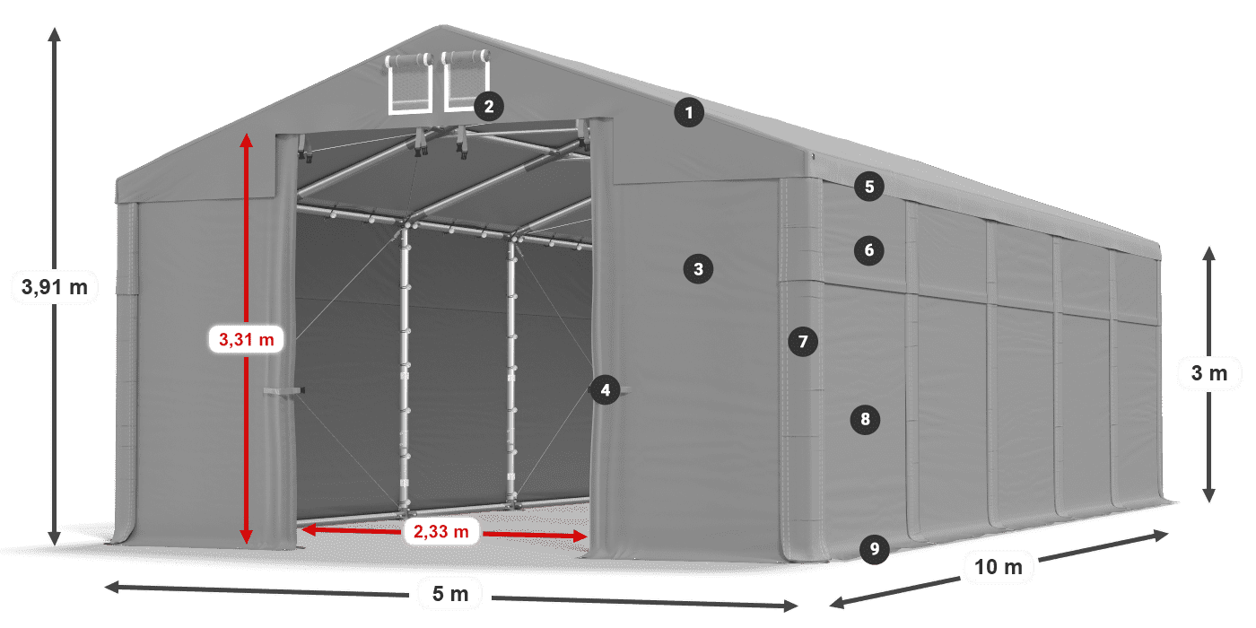 Dach: FR 620 PVC Wände: MS 580 PVC 3m Legende