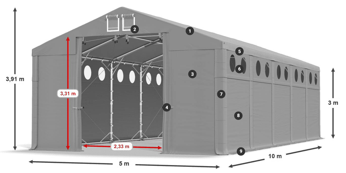 Dach: FR 620 PVC Wände: SD O 500 PVC 3m Legende