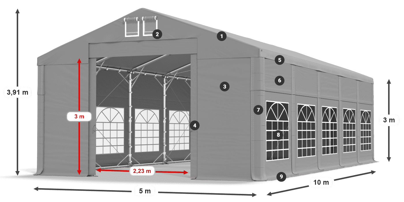 Dach: FR 620 PVC Wände: SD 500 PVC 3m Legende