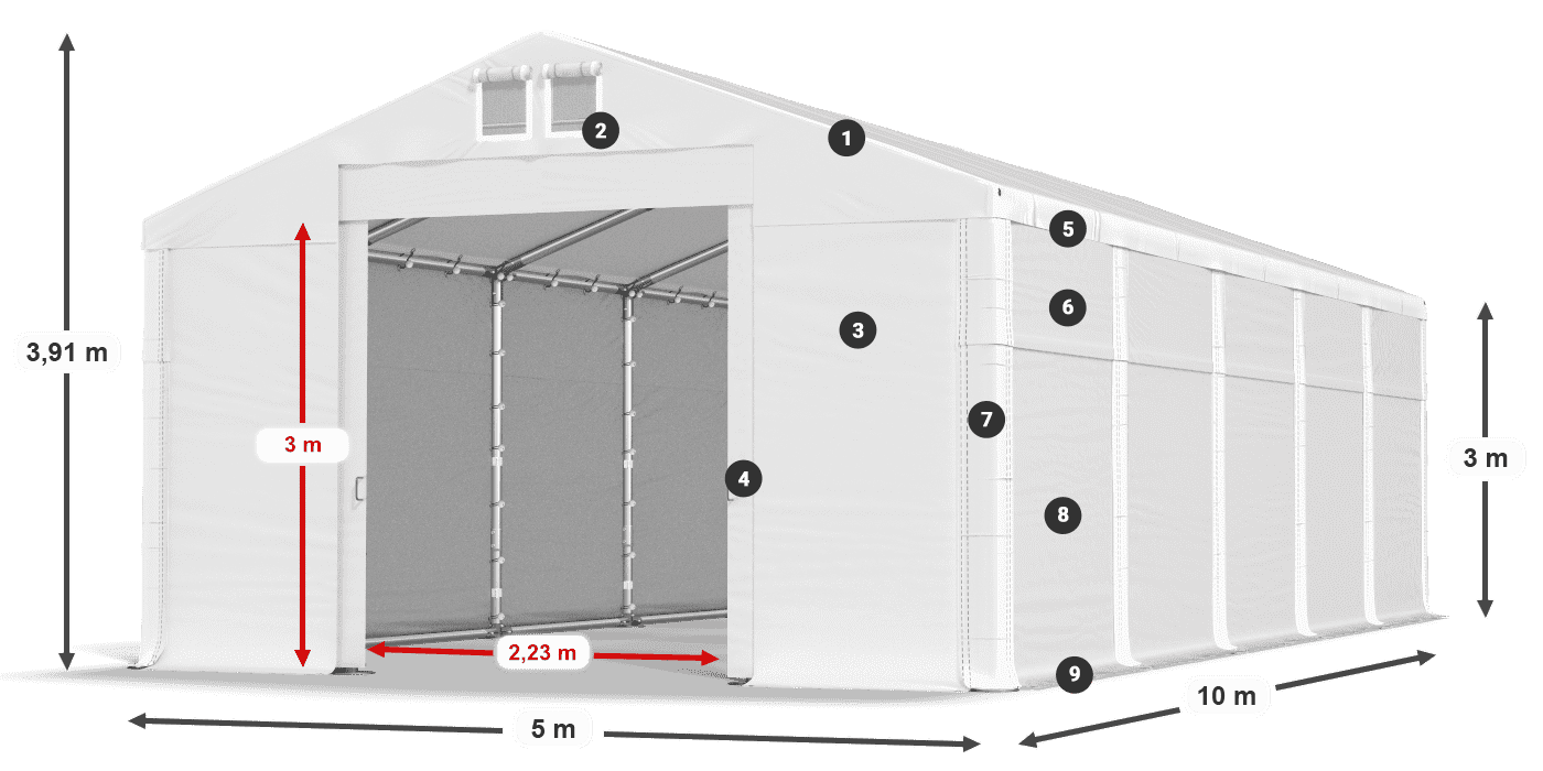 Dach: FR 620 PVC Wände: SD 500 PVC 3m Legende