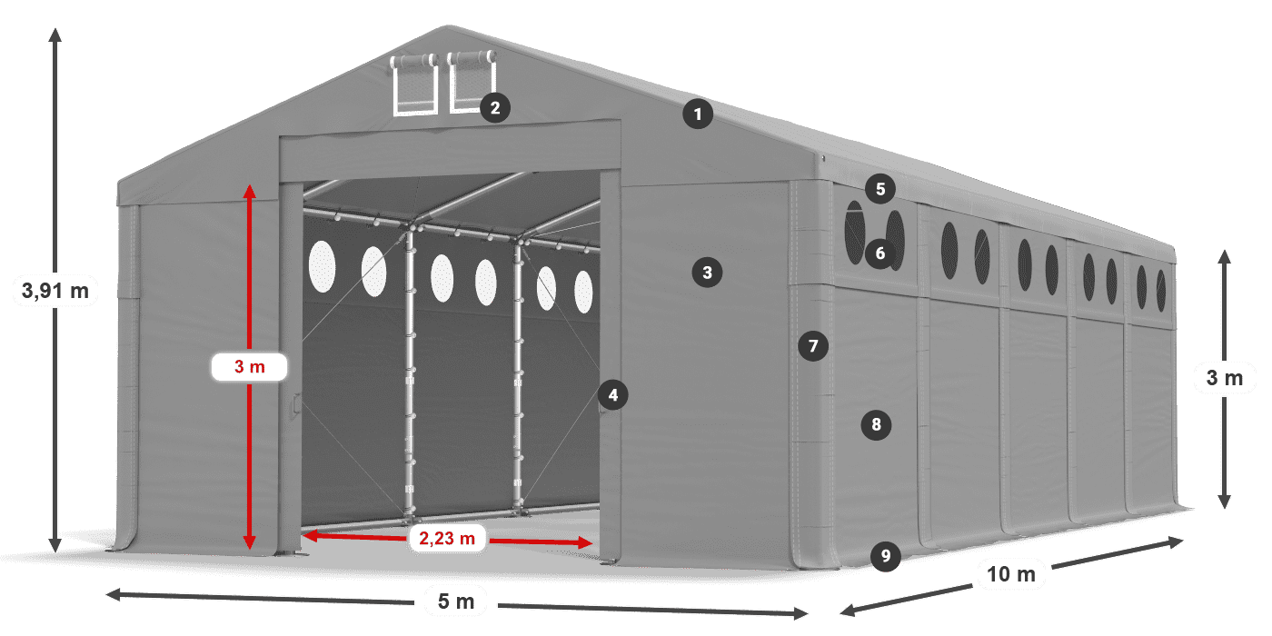 Dach: FR 620 PVC Wände: SD O 500 PVC 3m Legende