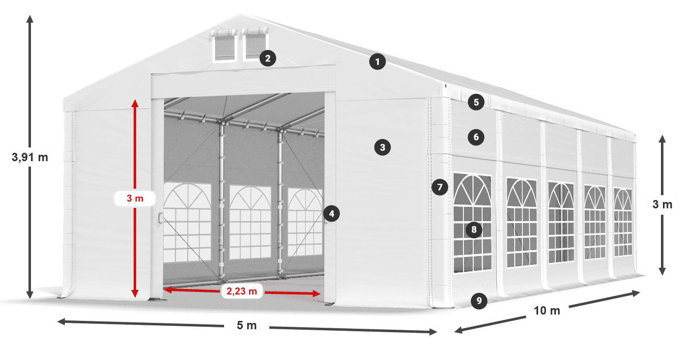 Dach: FR 620 PVC Wände: SD 500 PVC 3m Legende