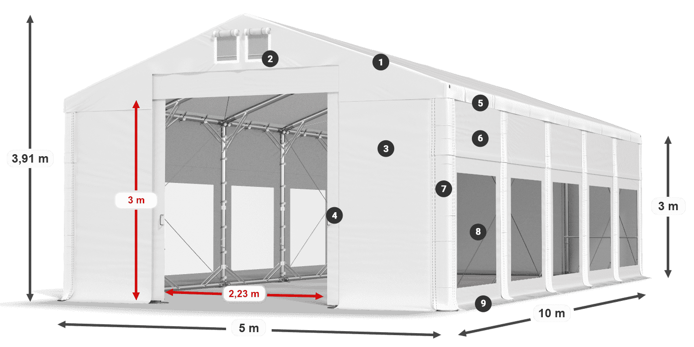 Dach: MS 580 PVC Wände: MS 580 PVC 3m Legende