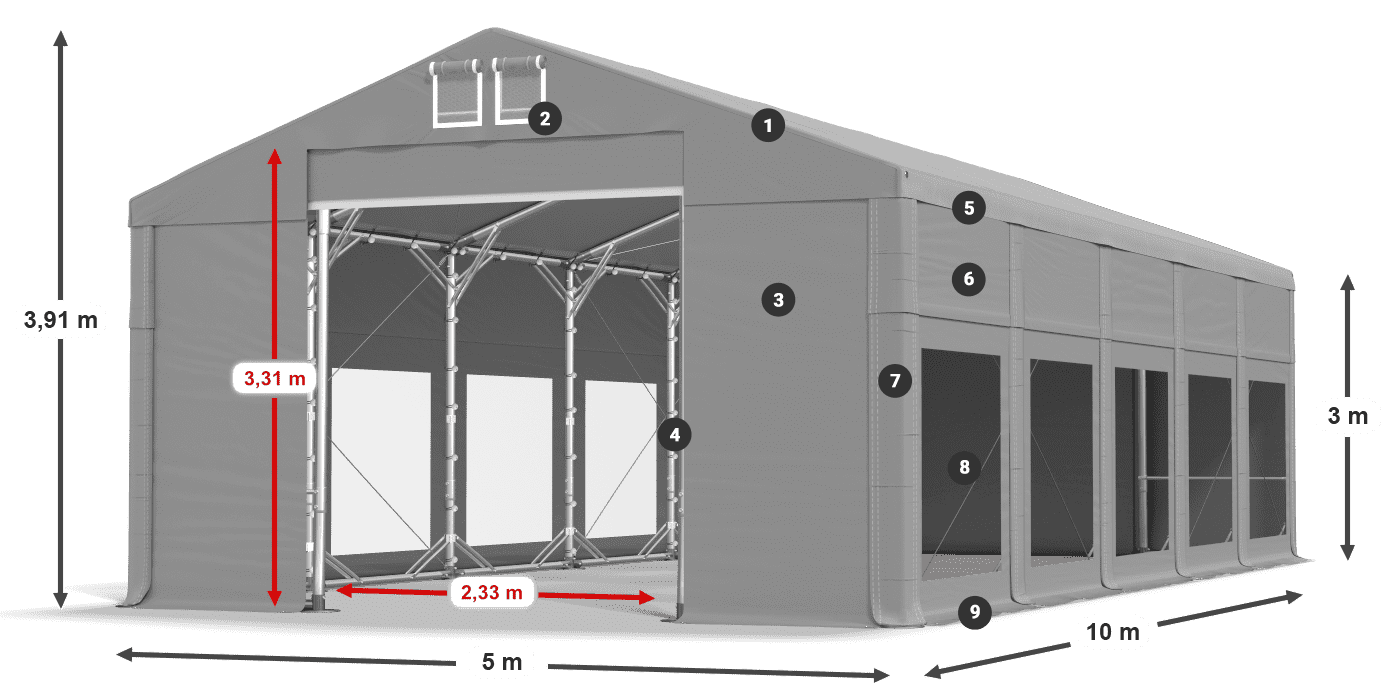 Dach: MS 580 PVC Wände: MS 580 PVC 3m Legende