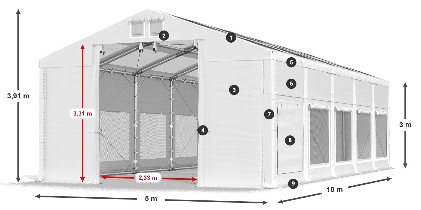 Dach: MS T 580 PVC Wände: SD M 500 PVC 3m Legende