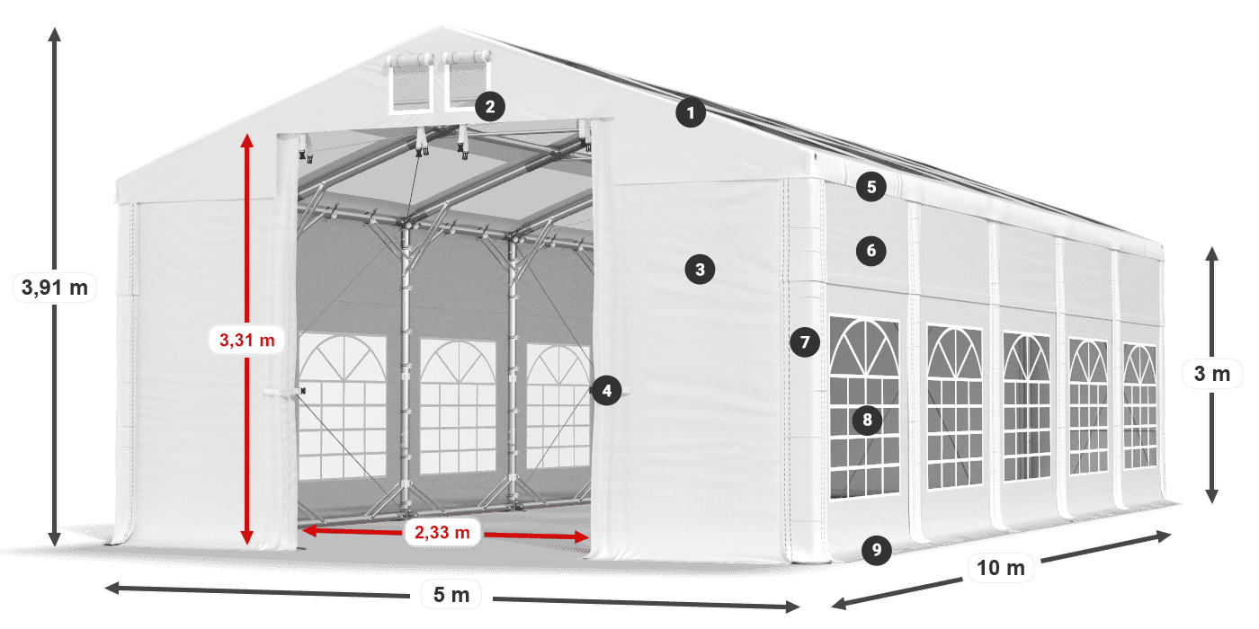 Dach: MS T 580 PVC Wände: SD I 500 PVC 3m Legende