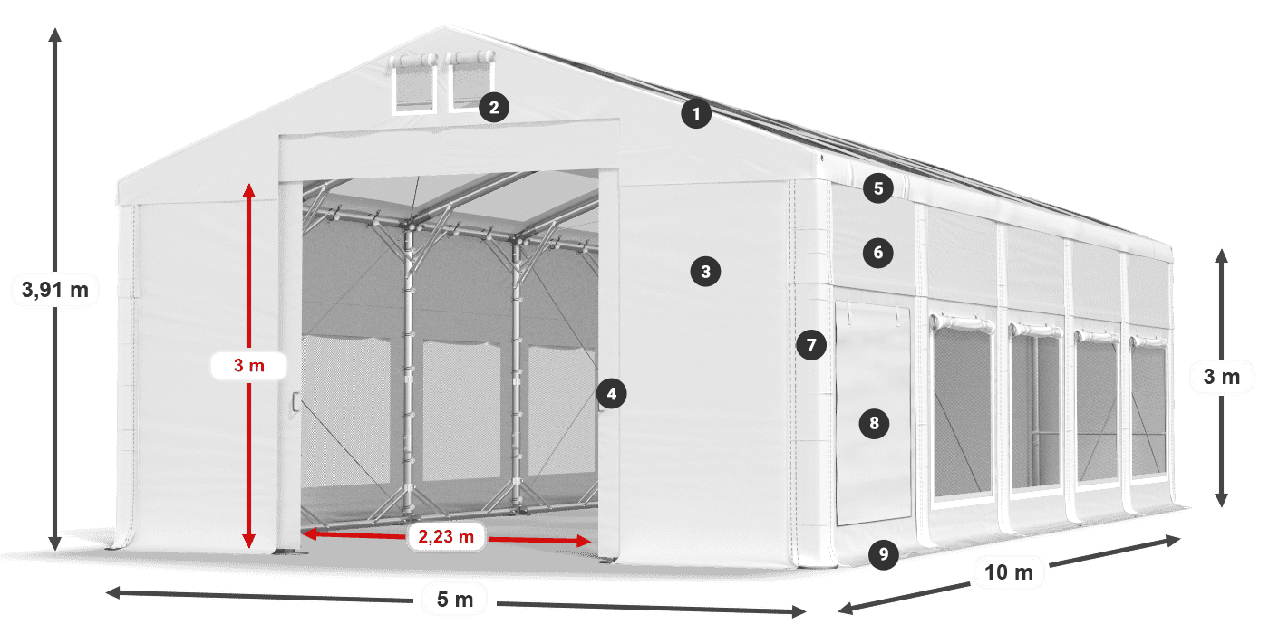 Dach: MS T 580 PVC Wände: SD M 500 PVC 3m Legende