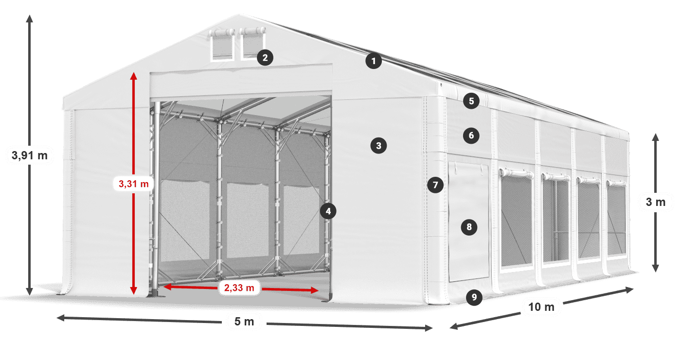Dach: MS T 580 PVC Wände: SD M 500 PVC 3m Legende