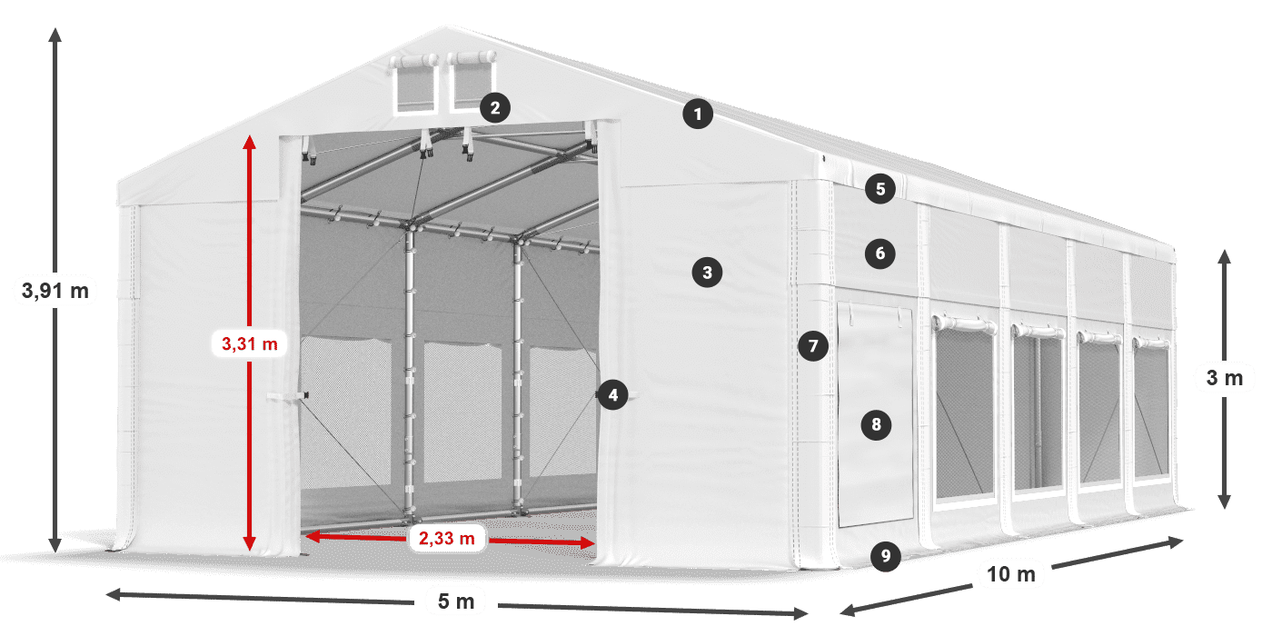 Dach: MS 580 PVC Wände: SD M 500 PVC 3m Legende