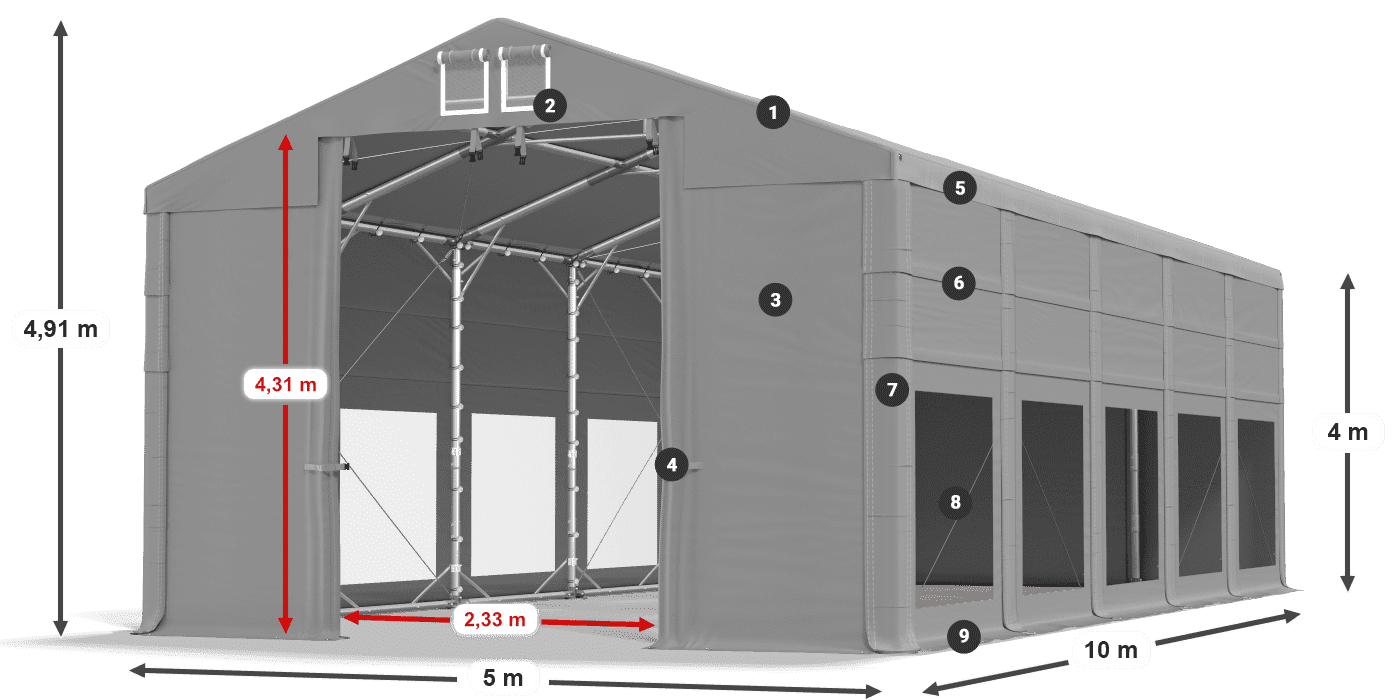 Dach: FR 620 PVC Wände: MS 580 PVC 4m Legende