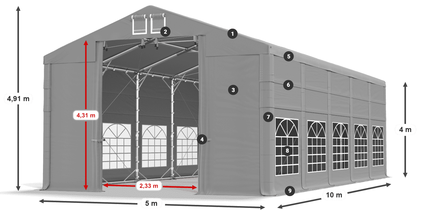 Dach: FR 620 PVC Wände: SD 500 PVC 4m Legende