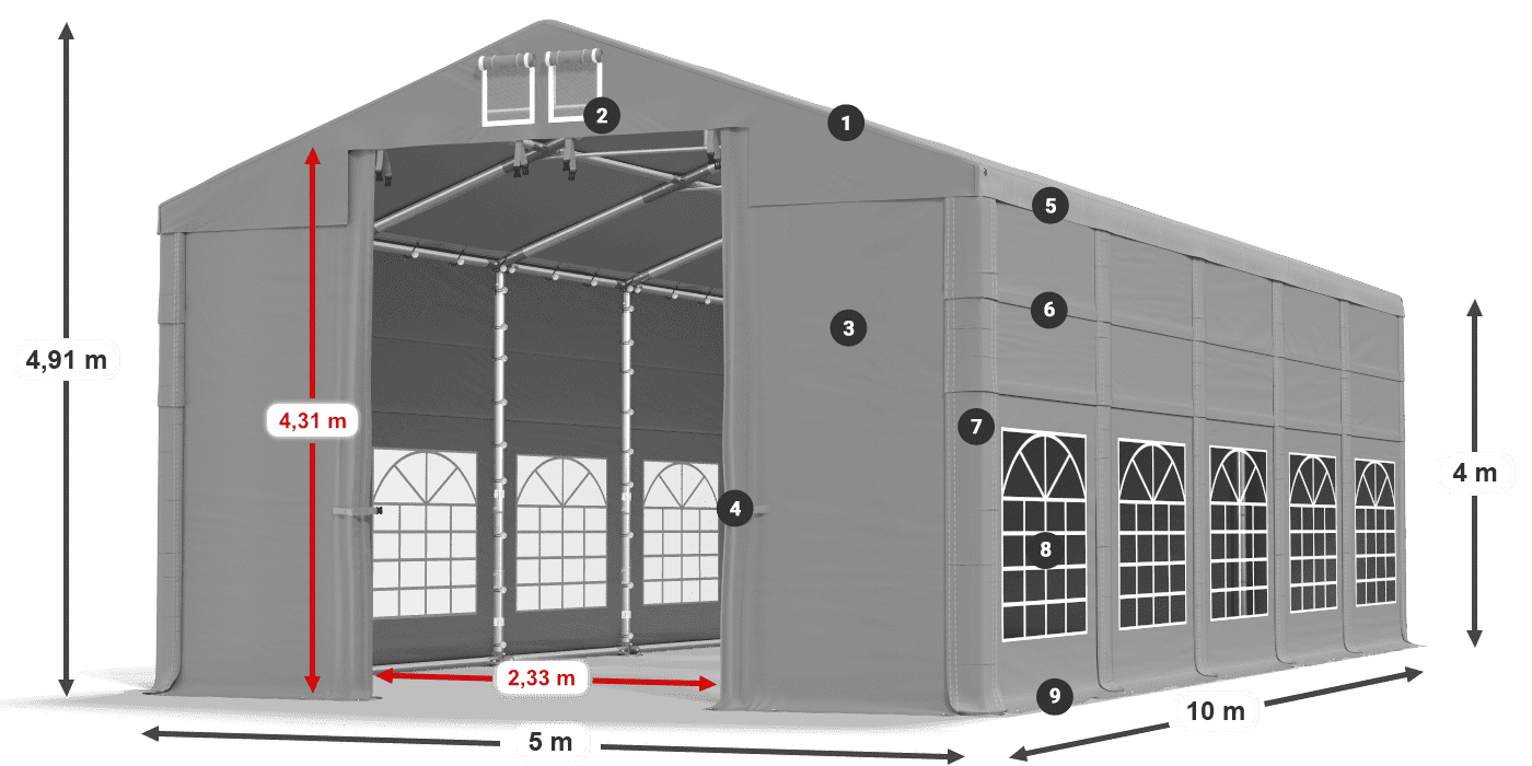 Dach: FR 620 PVC Wände: SD 500 PVC 4m Legende