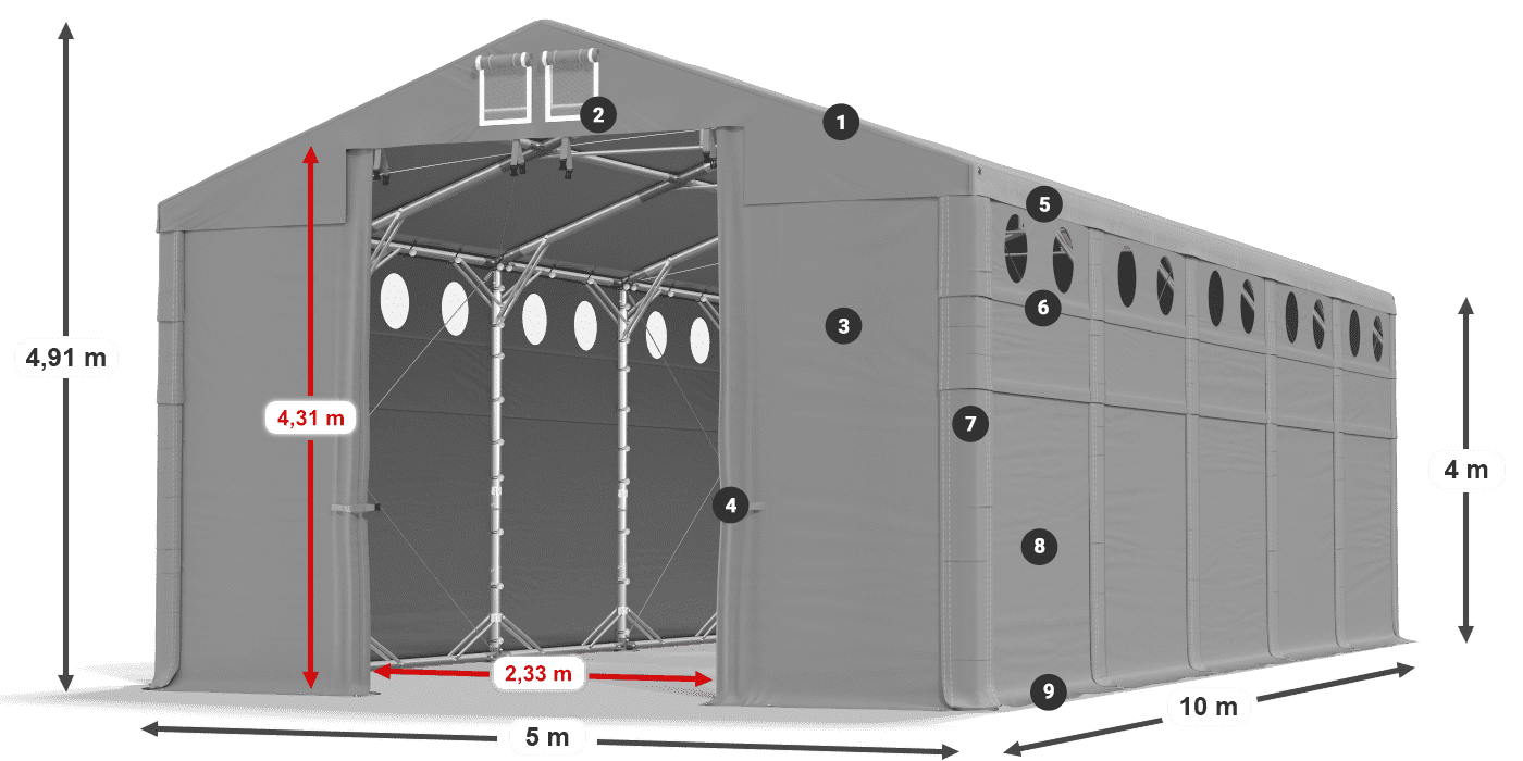 Dach: MS 580 PVC Wände: SD O 500 PVC 4m Legende