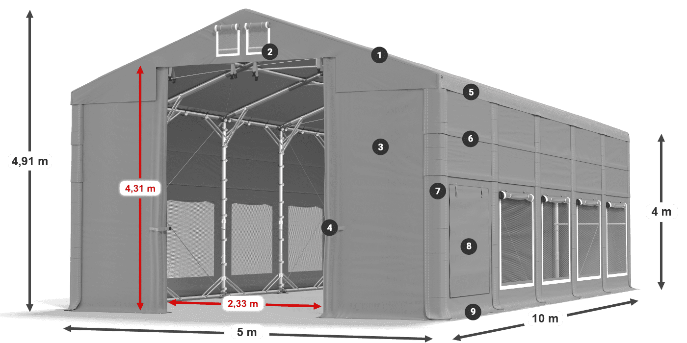 Dach: MS 580 PVC Wände: SD M 500 PVC 4m Legende