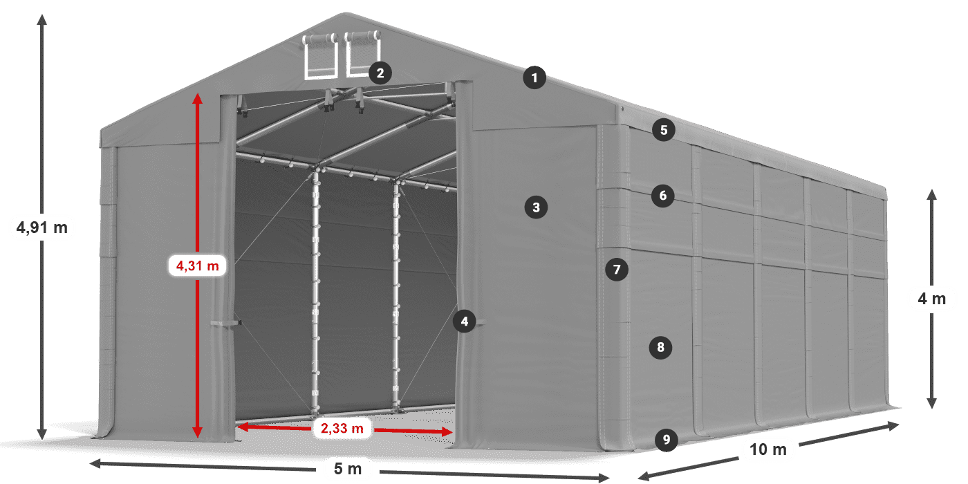 Dach: MS 580 PVC Wände: SD 500 PVC 4m Legende