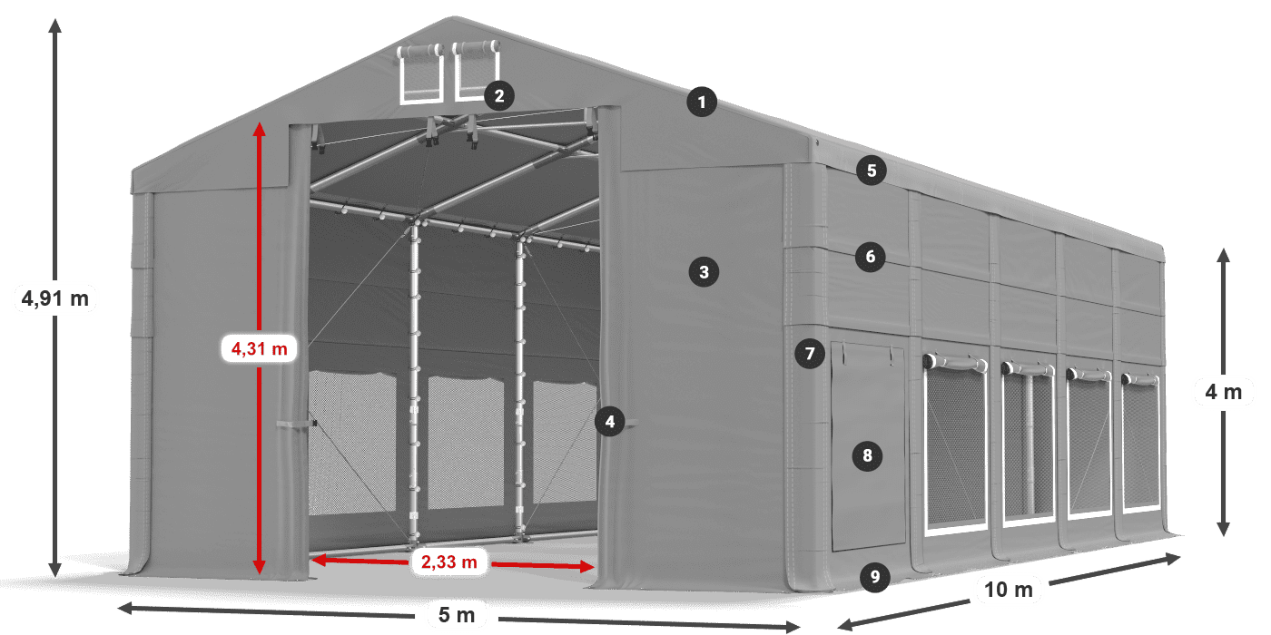 Dach: MS 580 PVC Wände: SD M 500 PVC 4m Legende