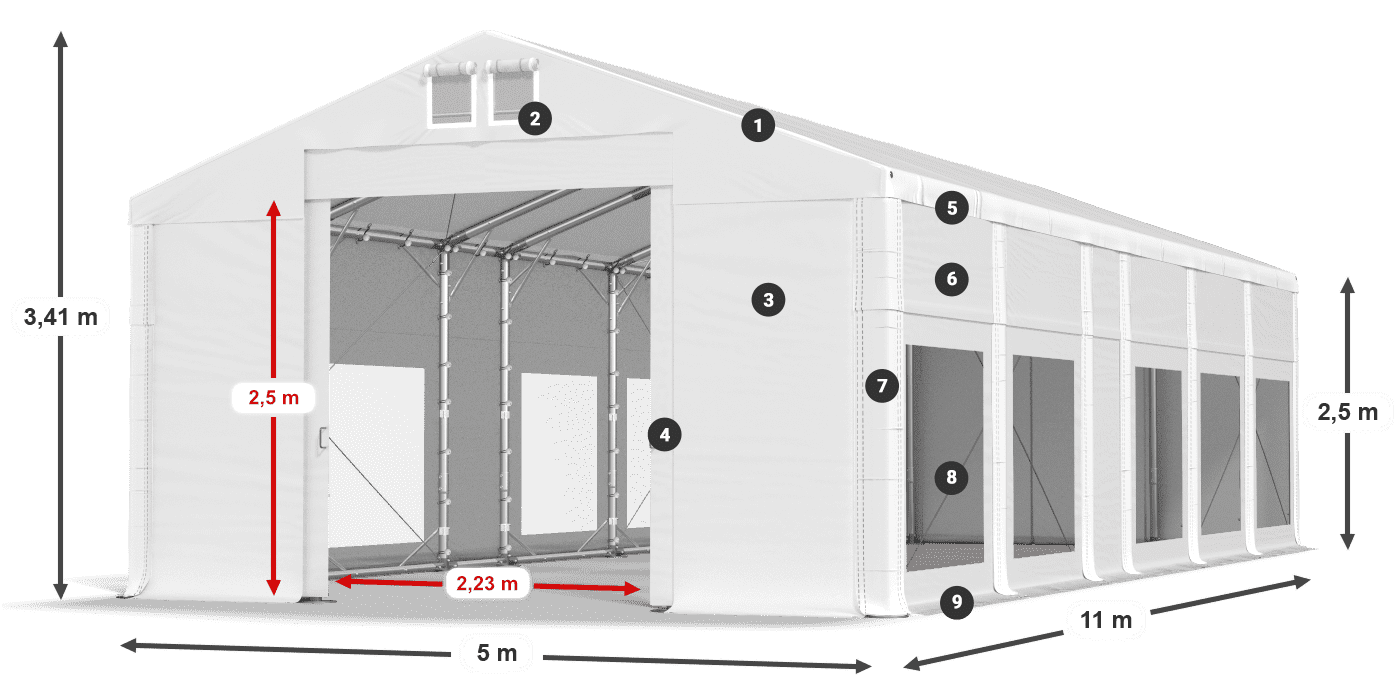 Dach: FR 620 PVC Wände: MS 580 PVC 2,5 m Legende