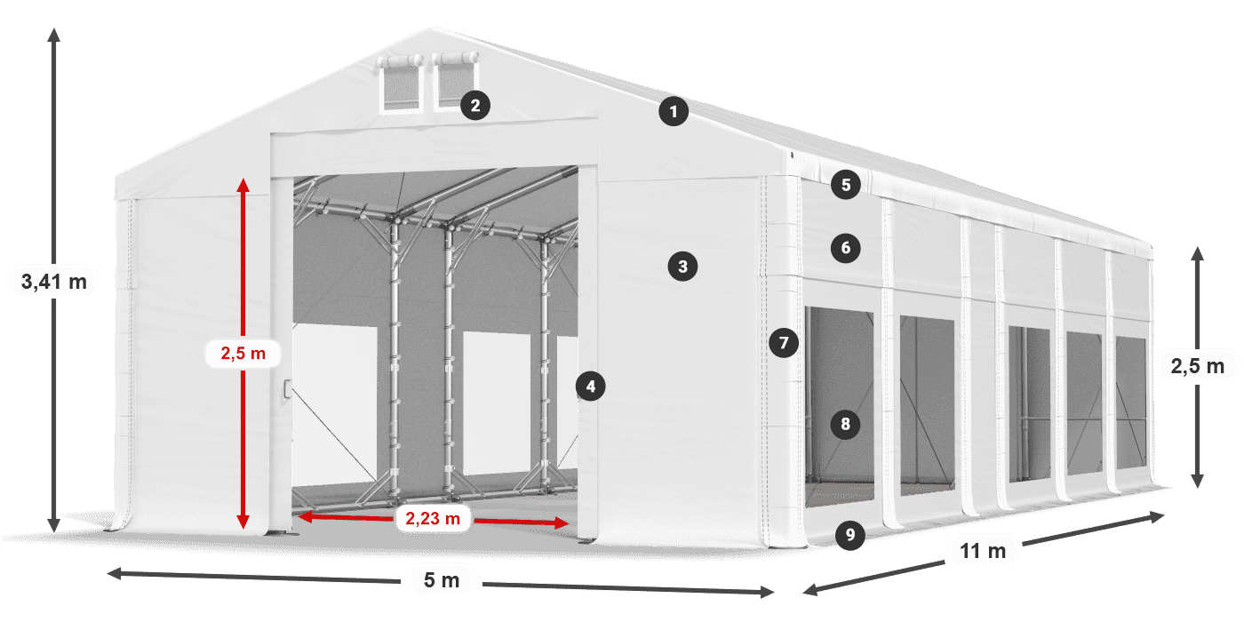 Dach: FR 620 PVC Wände: MS 580 PVC 2,5 m Legende