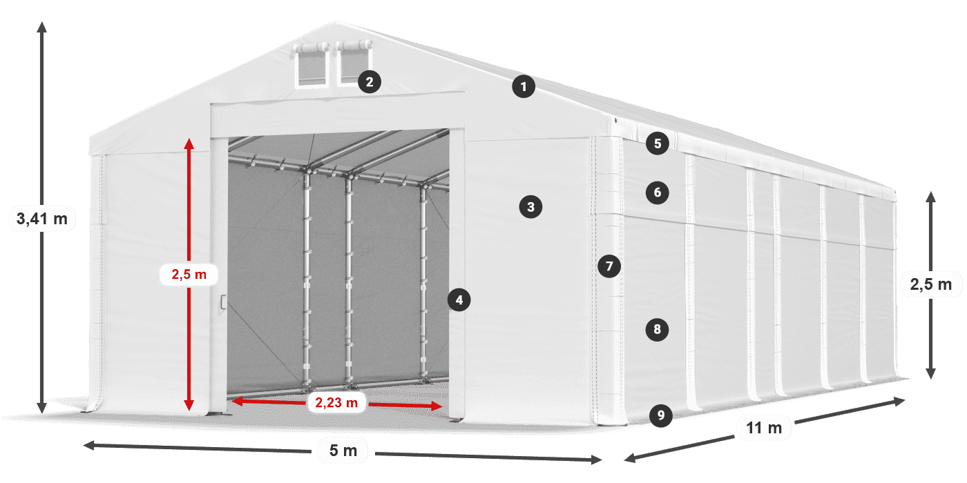 Dach: FR 620 PVC Wände: MS 580 PVC 2,5 m Legende