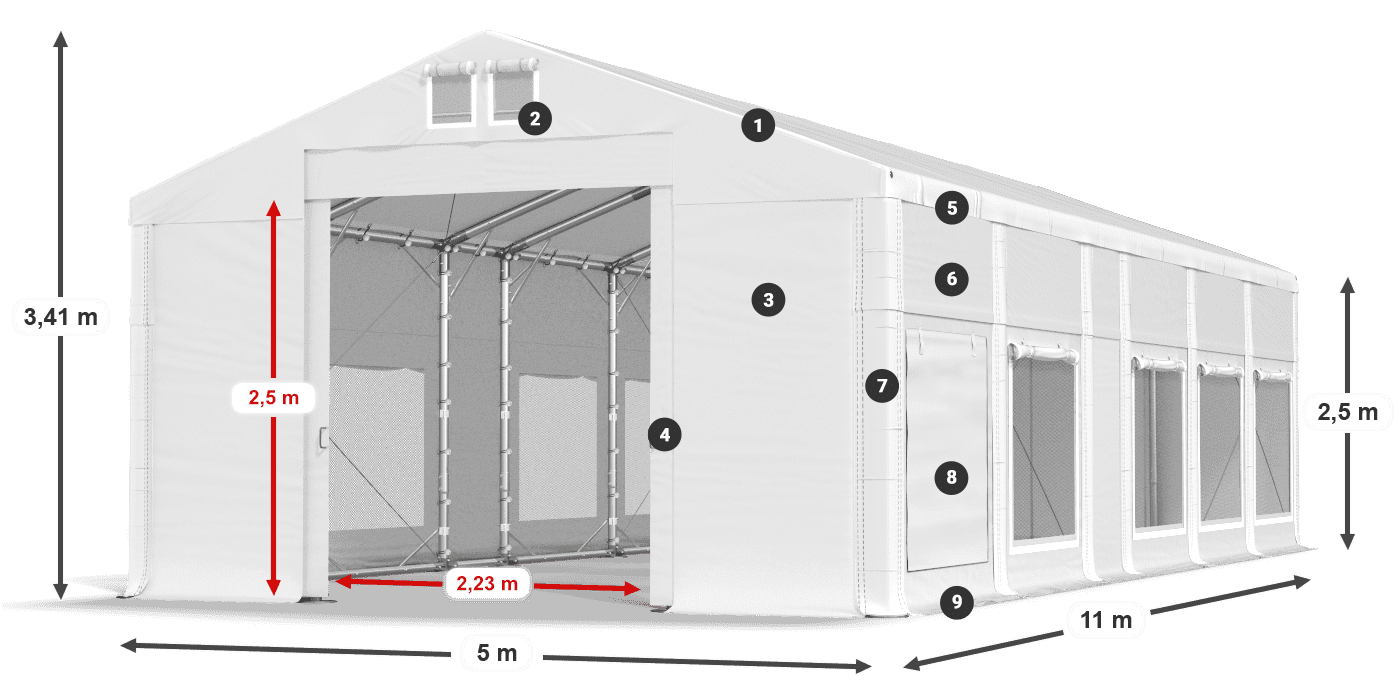 Dach: FR 620 PVC Wände: SD 500 PVC 2,5 m Legende