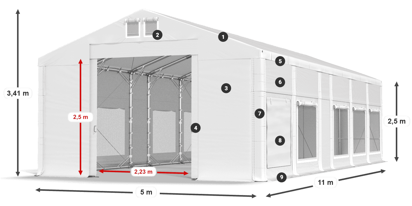 Dach: FR 620 PVC Wände: SD 500 PVC 2,5 m Legende