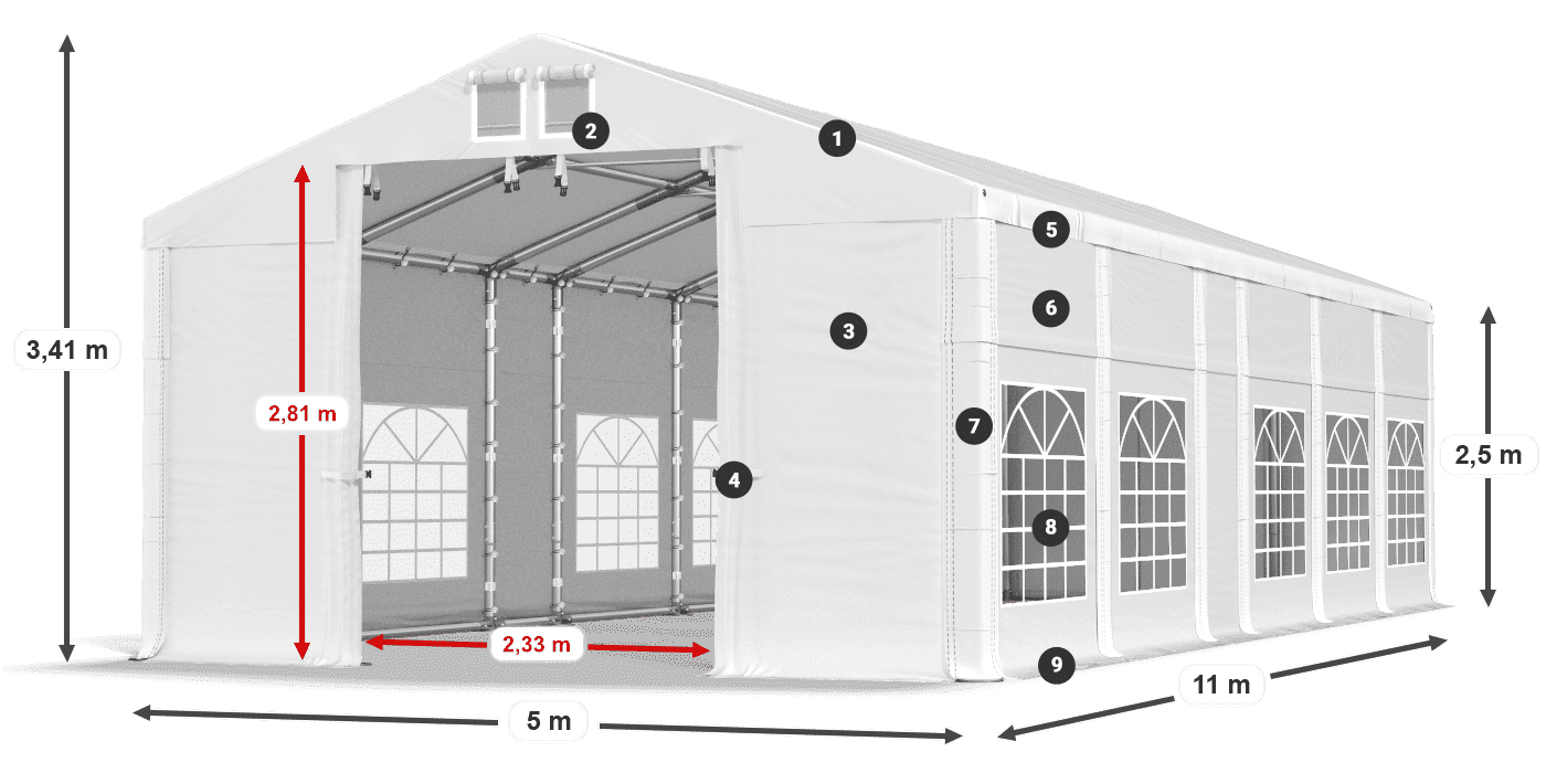 Dach: FR 620 PVC Wände: SD 500 PVC 2,5 m Legende