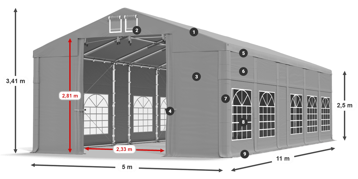 Dach: FR 620 PVC Wände: SD 500 PVC 2,5 m Legende