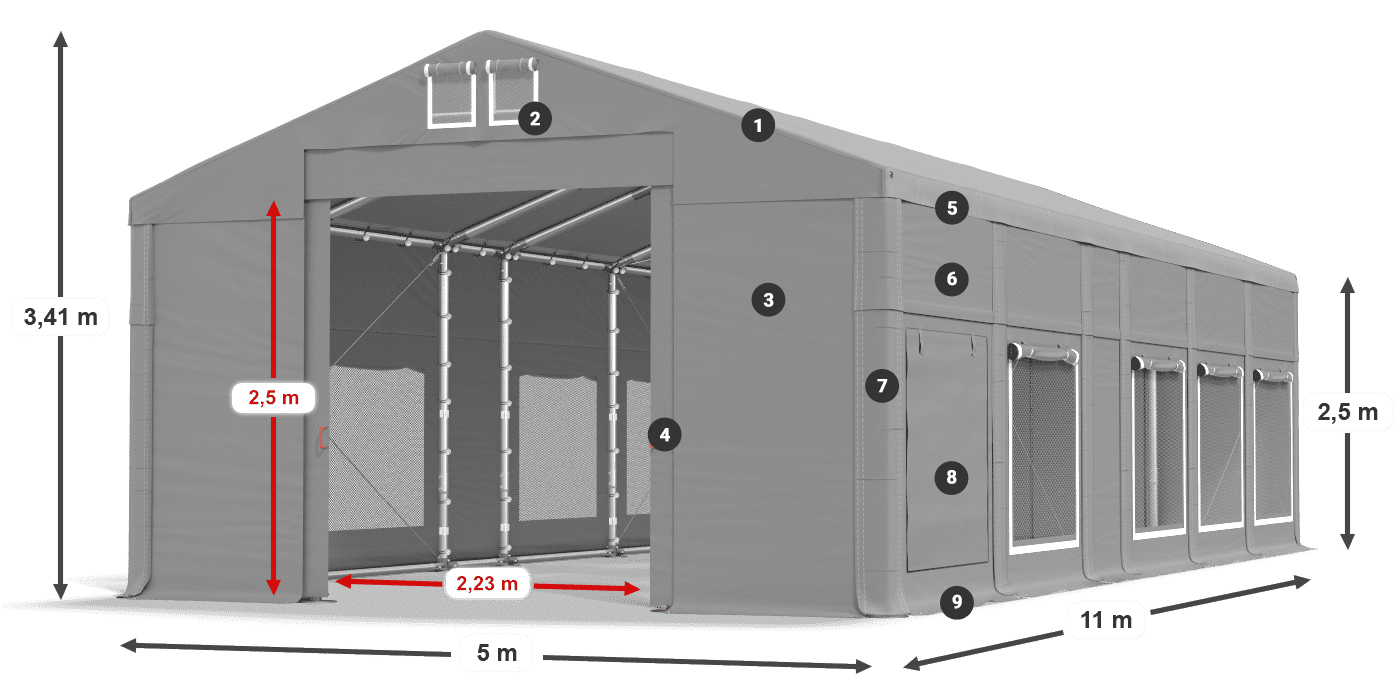 Dach: FR 620 PVC Wände: SD 500 PVC 2,5 m Legende