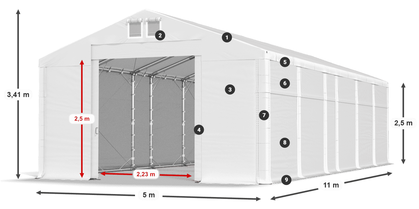 Dach: MS 580 PVC Wände: SD 500 PVC 2,5 m Legende