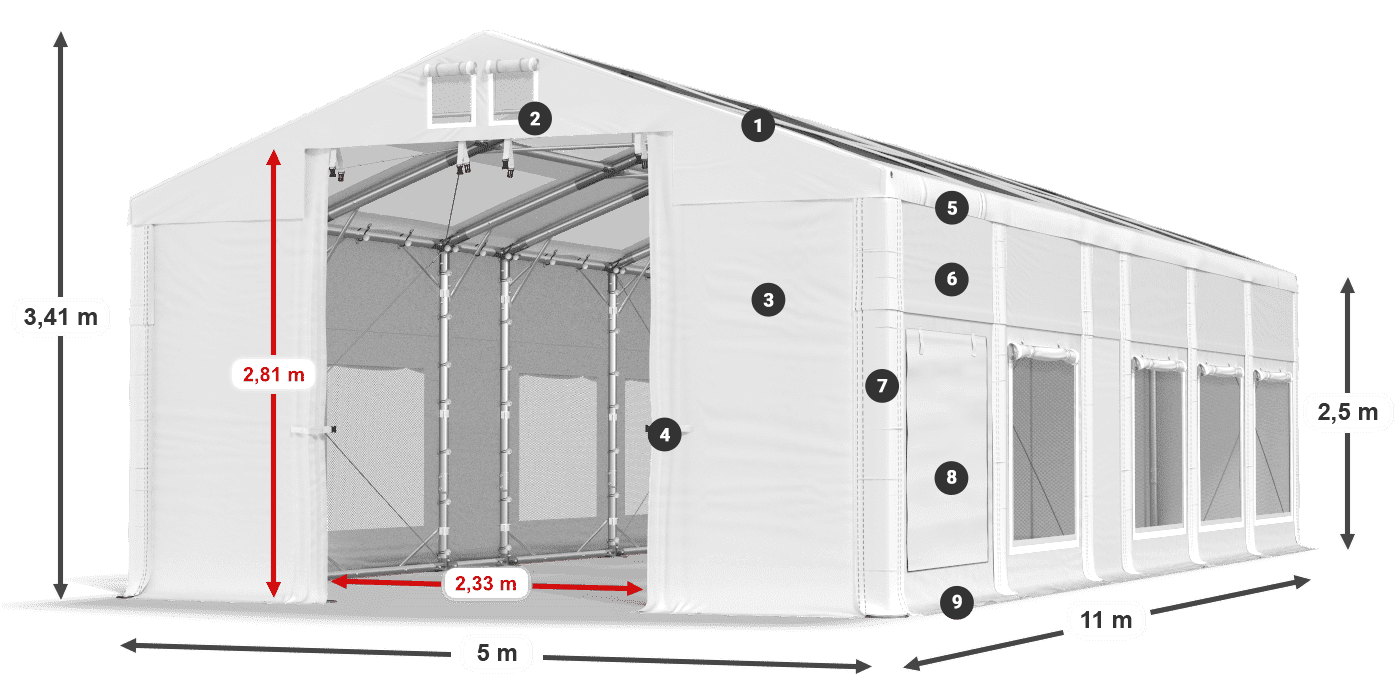 Dach: MS T 580 PVC Wände: SD M 500 PVC 2,5 m Legende