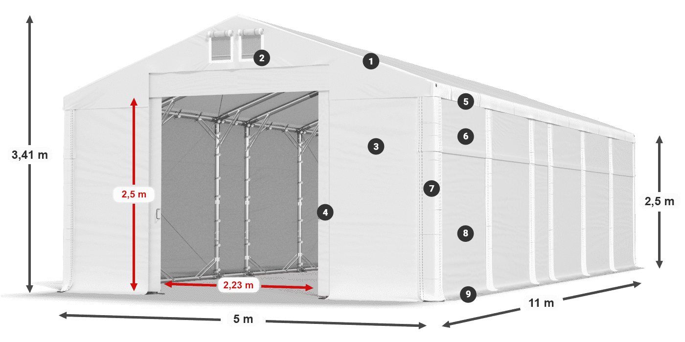 Dach: MS 580 PVC Wände: SD 500 PVC 2,5 m Legende