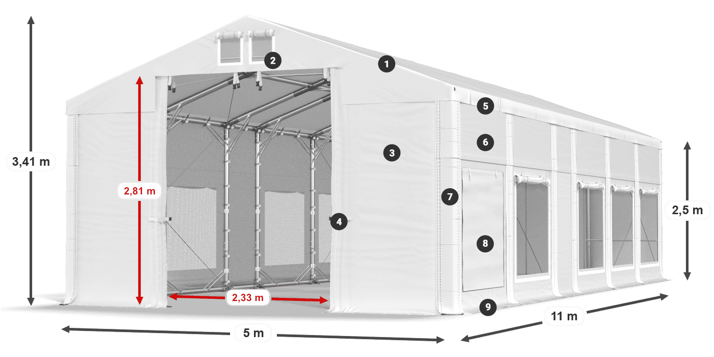 Dach: MS 580 PVC Wände: SD M 500 PVC 2,5 m Legende