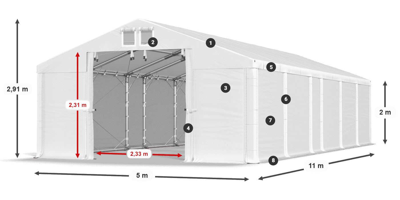 Dach: FR 620 PVC Wände: SD 580 PVC 2m Legende