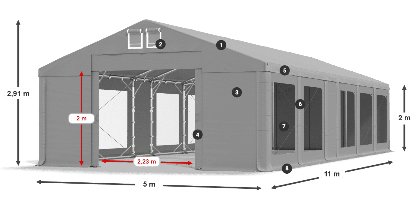 Dach: FR 620 PVC Wände: MS 580 PVC 2m Legende