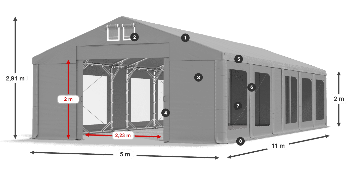 Dach: FR 620 PVC Wände: MS 580 PVC 2m Legende