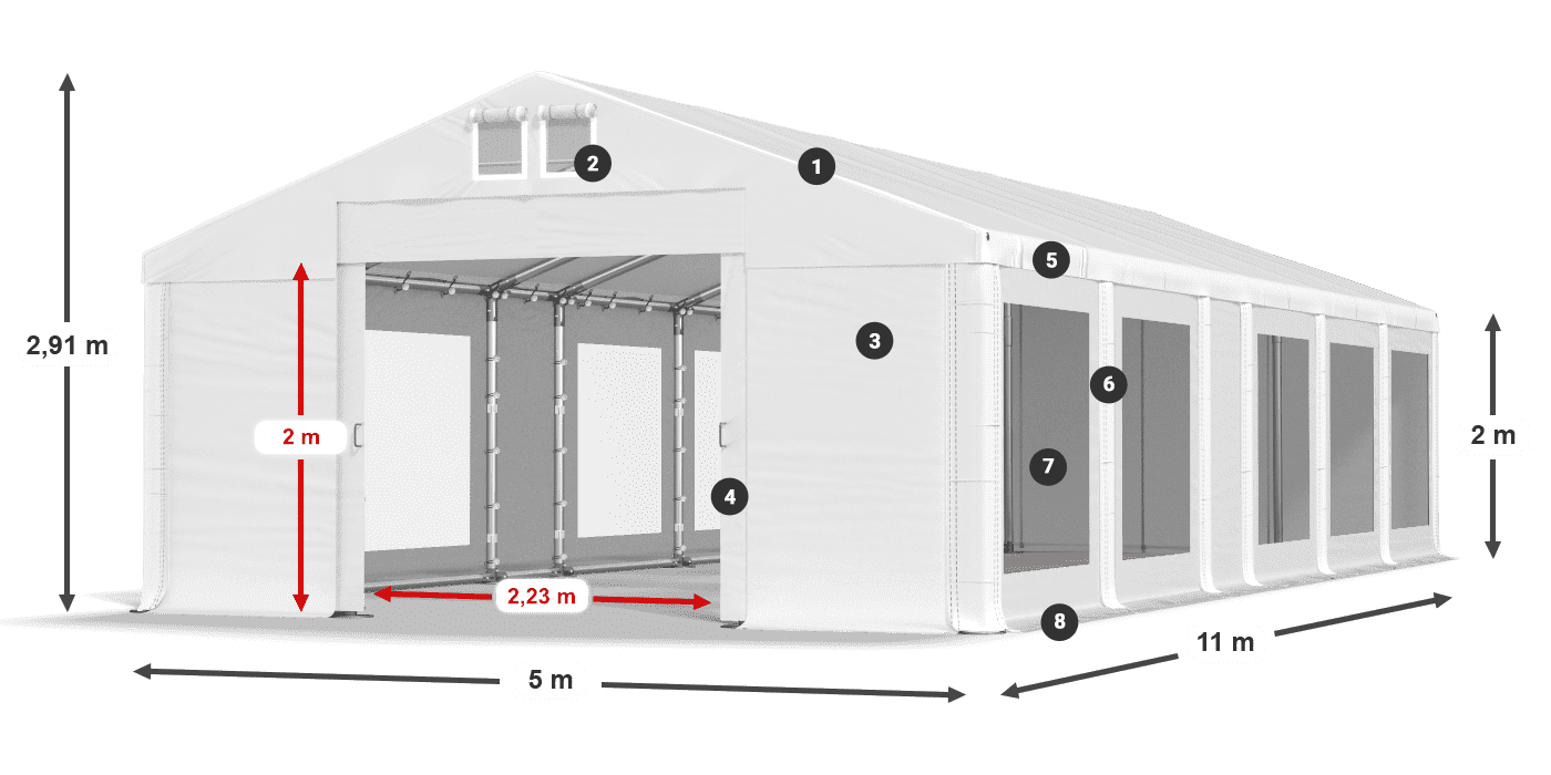 Dach: FR 620 PVC Wände: MS 580 PVC 2m Legende