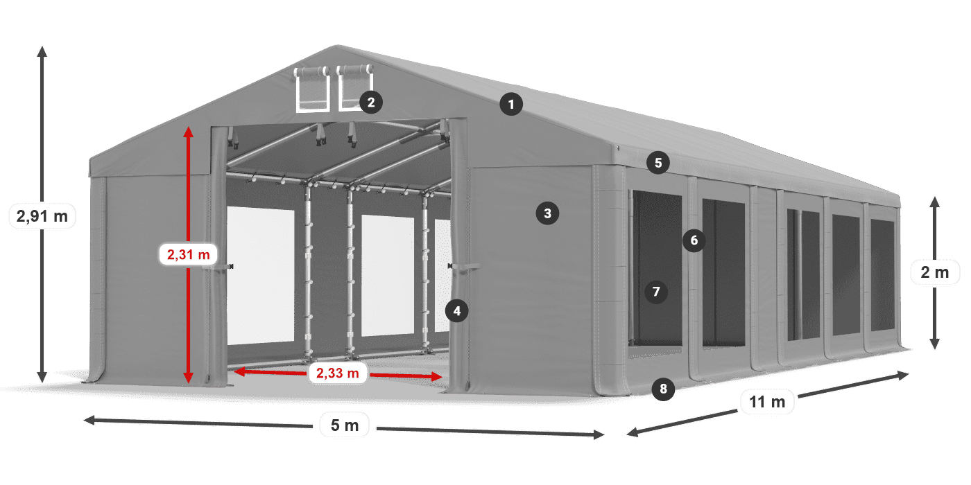 Dach: FR 620 PVC Wände: MS 580 PVC 2m Legende