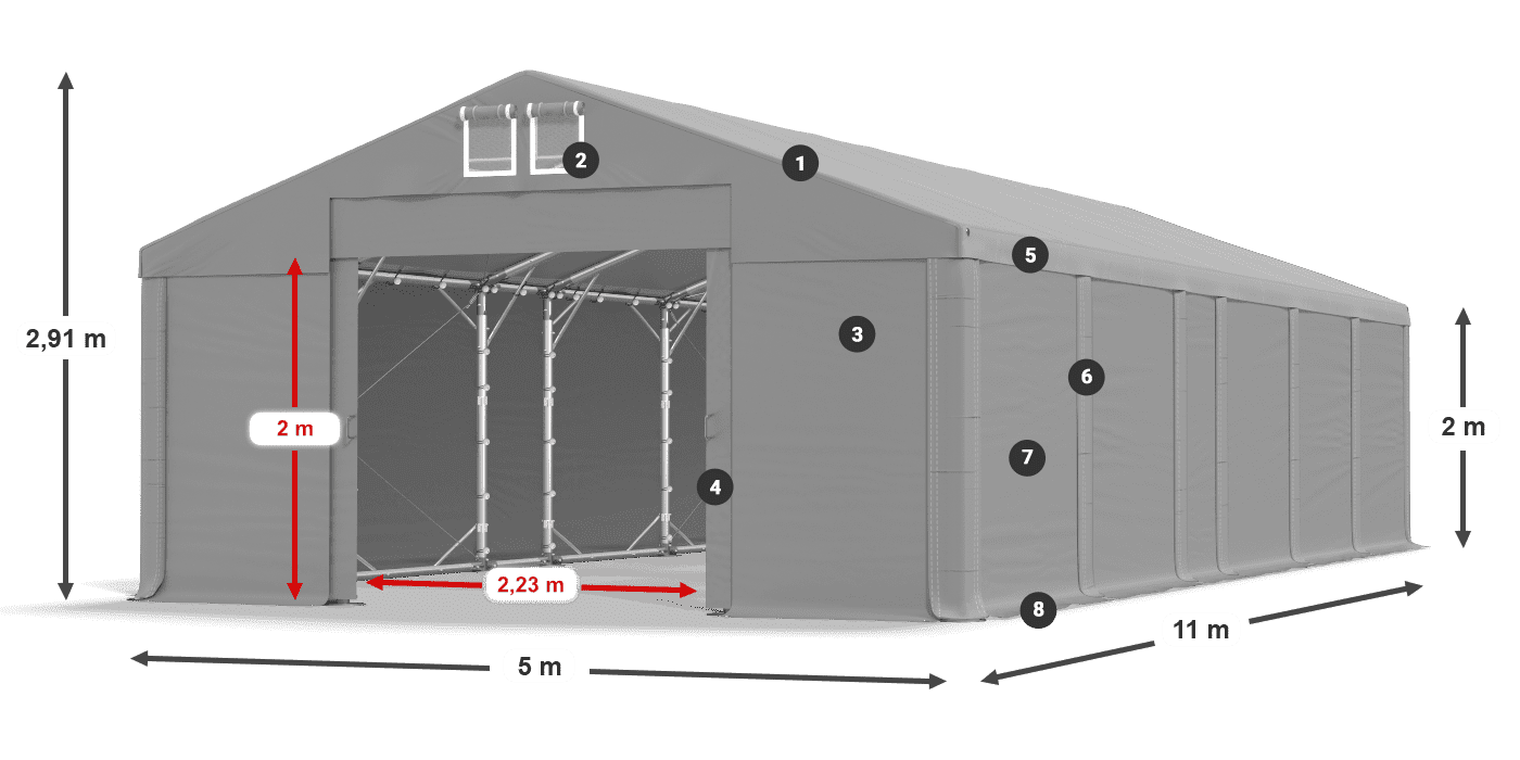 Dach: FR 620 PVC Wände: SD 500 PVC 2m Legende