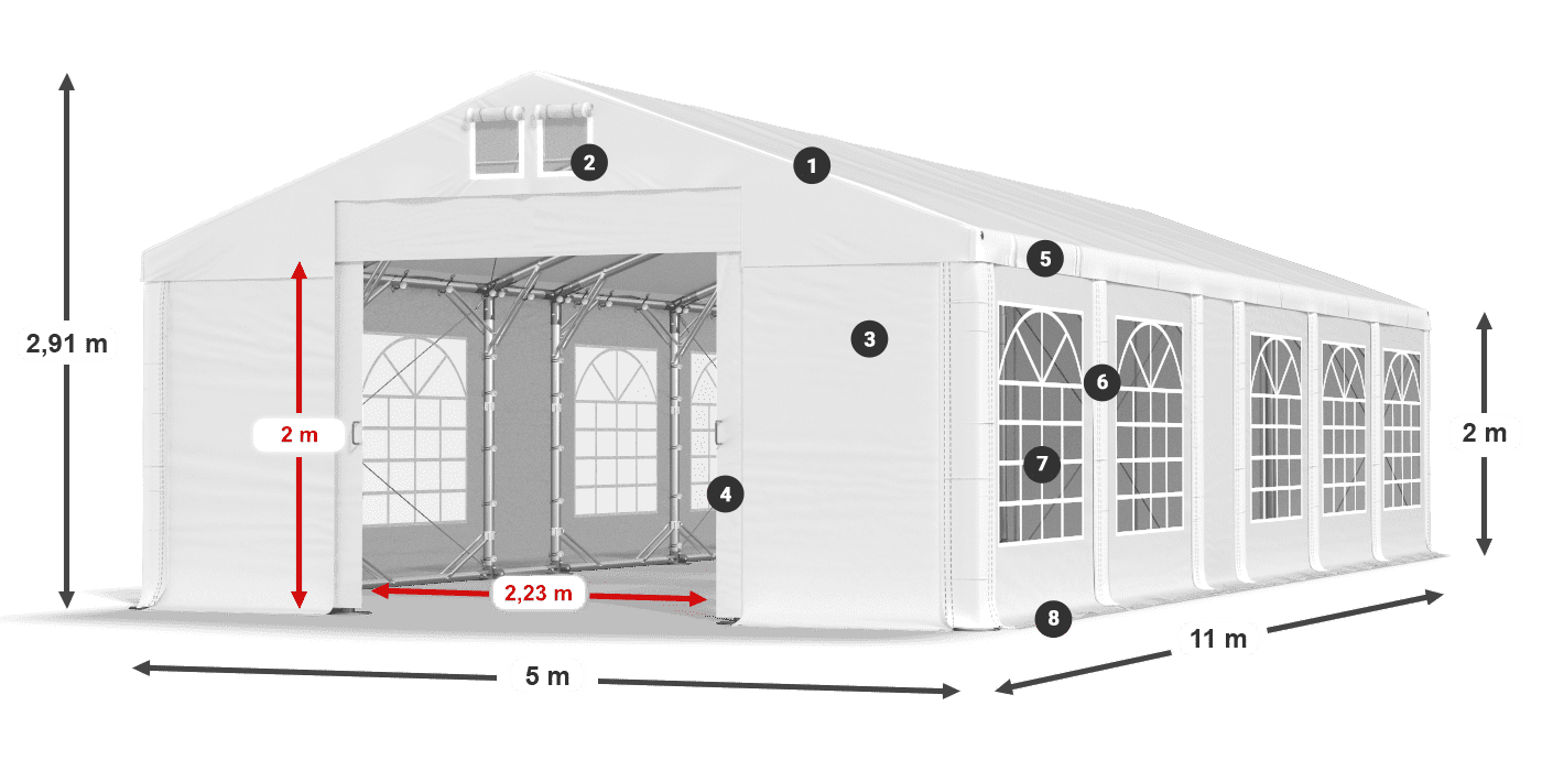 Dach: FR 620 PVC Wände: SD 500 PVC 2m Legende