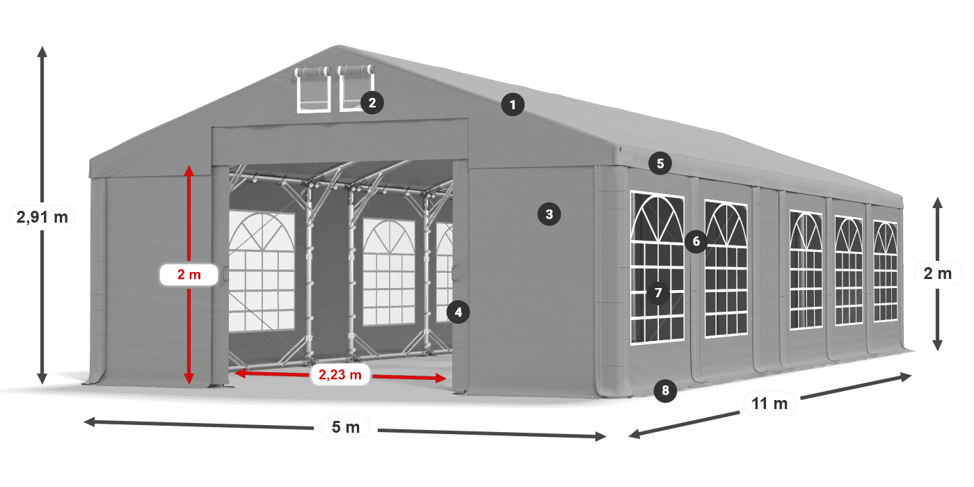 Dach: FR 620 PVC Wände: SD 500 PVC 2m Legende