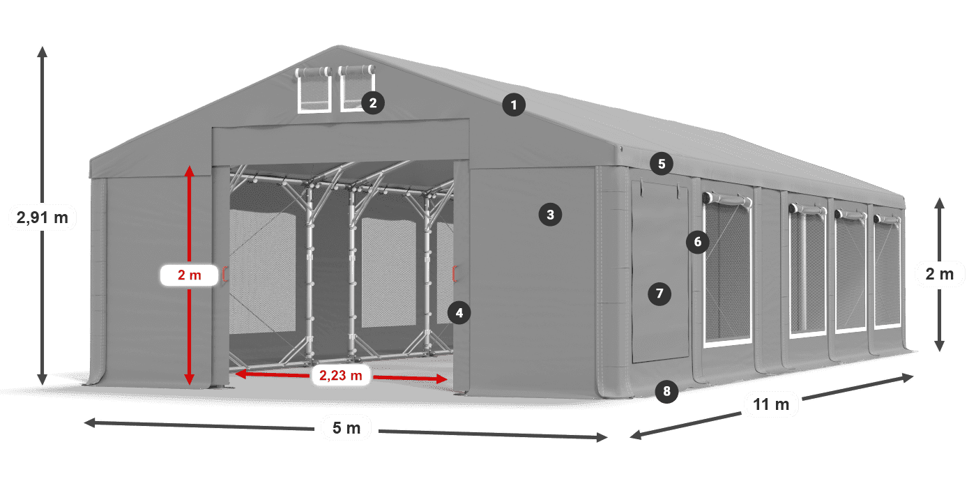 Dach: FR 620 PVC Wände: SD 500 PVC 2m Legende