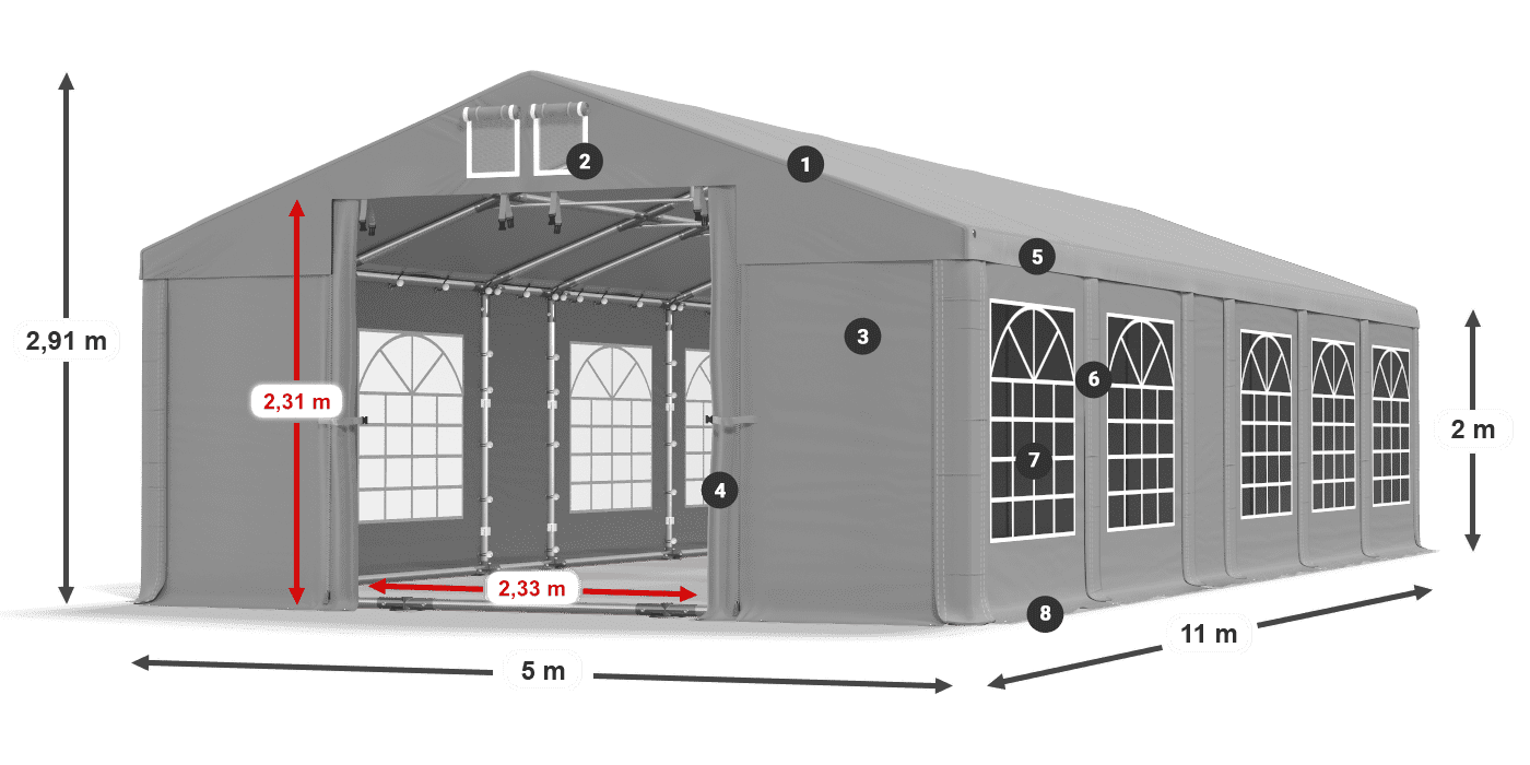 Dach: FR 620 PVC Wände: SD 500 PVC 2m Legende