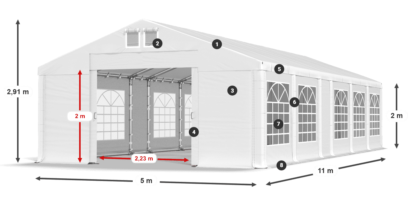 Dach: FR 620 PVC Wände: SD 500 PVC 2m Legende