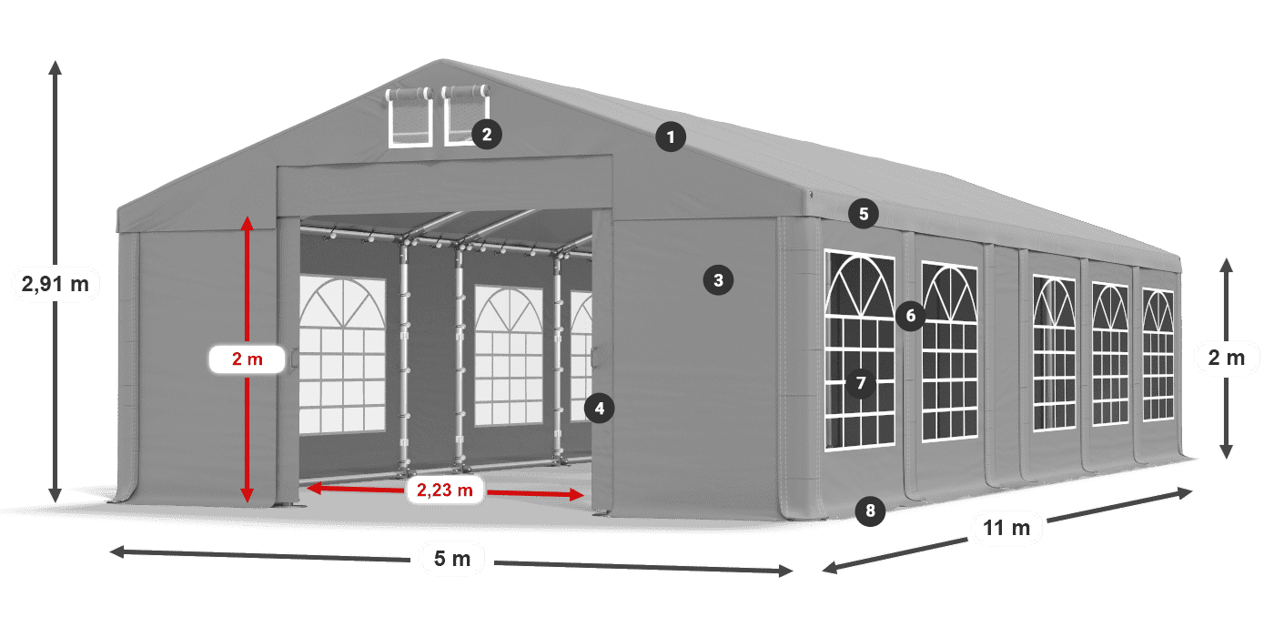 Dach: FR 620 PVC Wände: SD 500 PVC 2m Legende