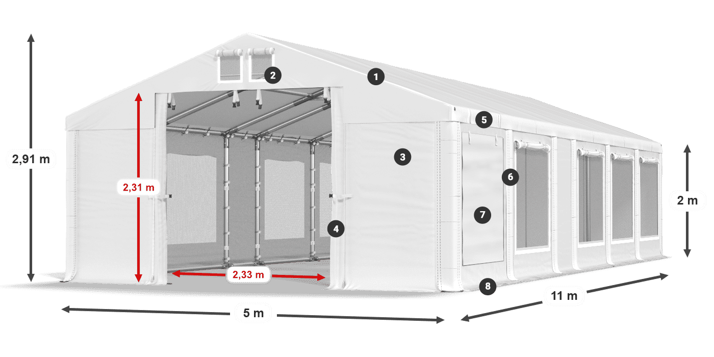 Dach: FR 620 PVC Wände: SD 500 PVC 2m Legende