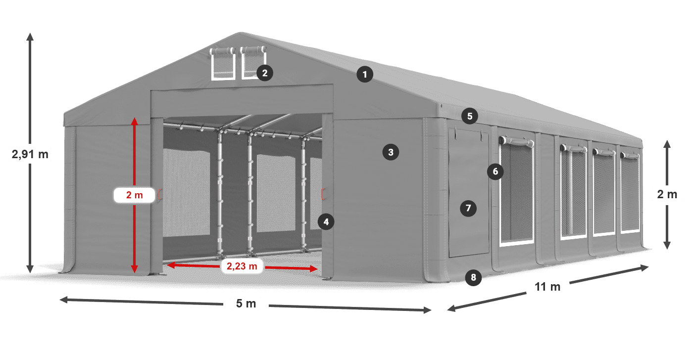 Dach: FR 620 PVC Wände: SD 500 PVC 2m Legende