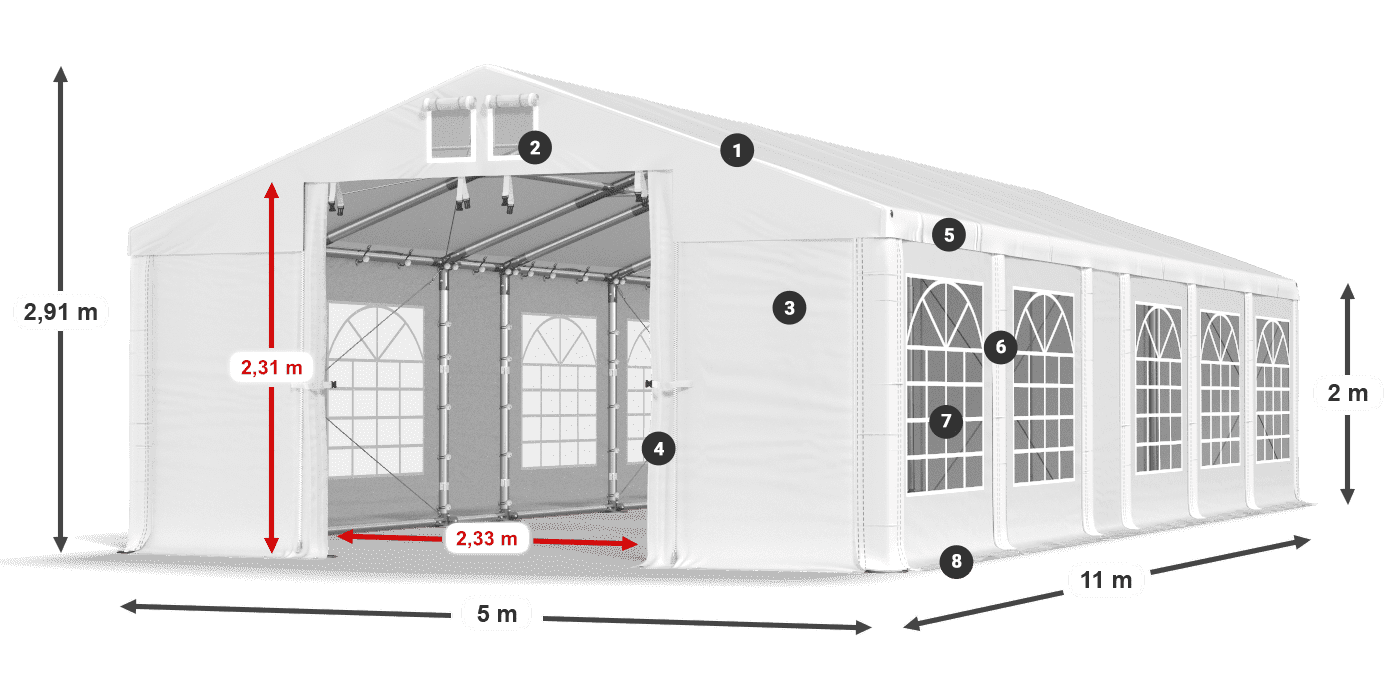 Dach: FR 620 PVC Wände: SD 500 PVC 2m Legende