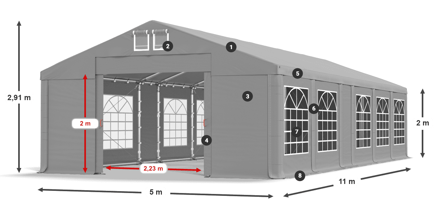 Dach: FR 620 PVC Wände: SD 500 PVC 2m Legende